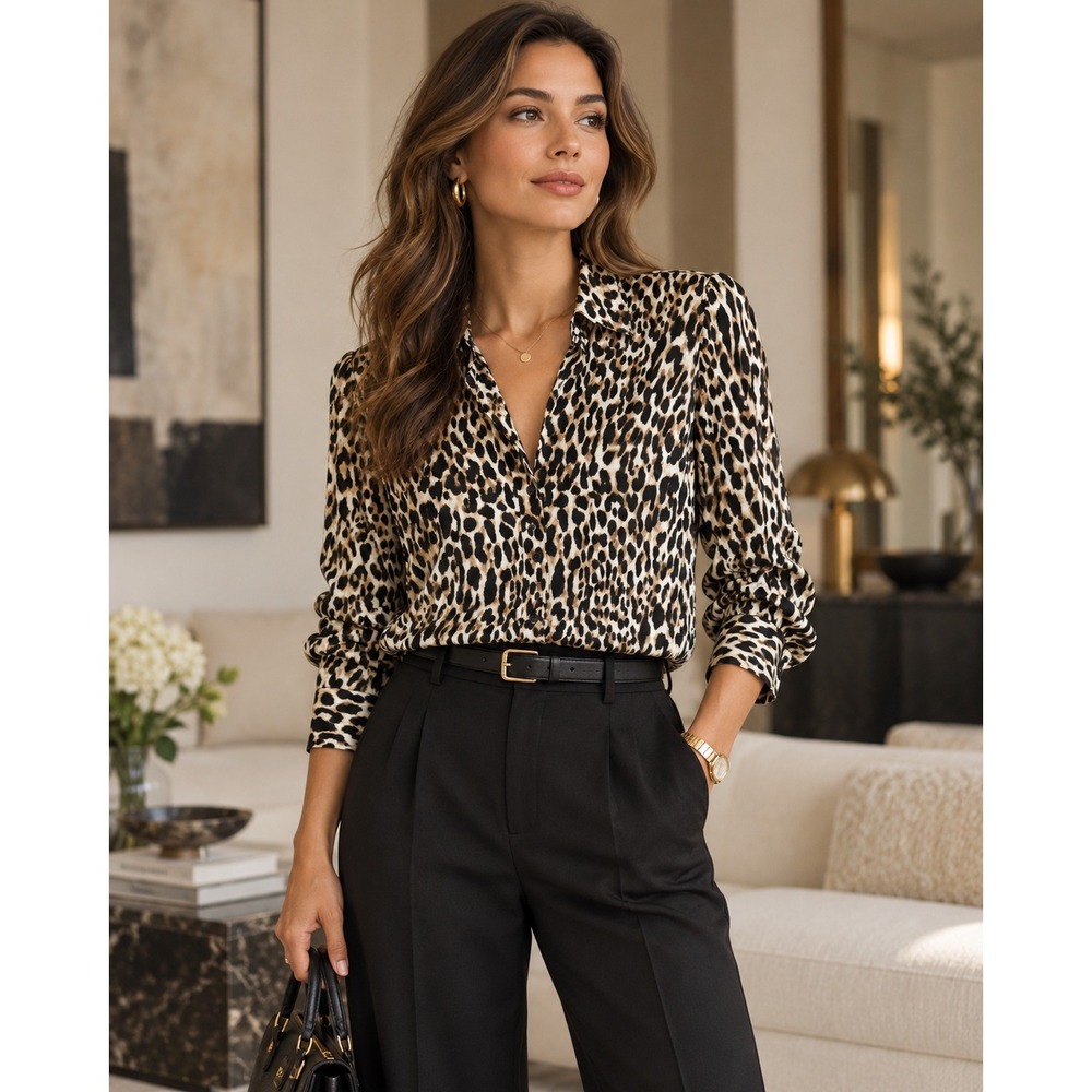 Banana Republic Dillon Classic Fit Leopard Print Button Down Shirt Brown Small